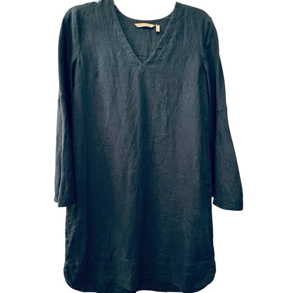 Soft Surroundings Navy Blue 100% Linen V-Neck Bell Sleeve Tunic Dress 2FV89 S
